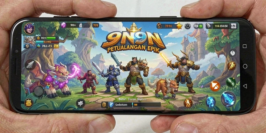 Tangkapan layar utama 9N9N menunjukkan aksi pertempuran RPG yang intens.