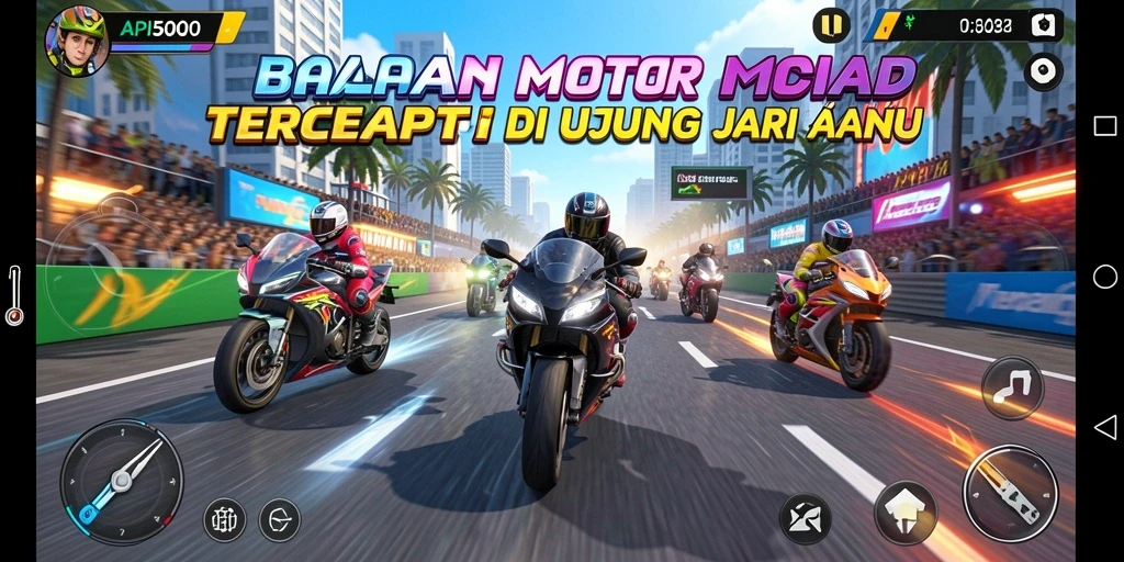 Tangkapan layar dari gameplay API5000 yang mendebarkan di trek balap.