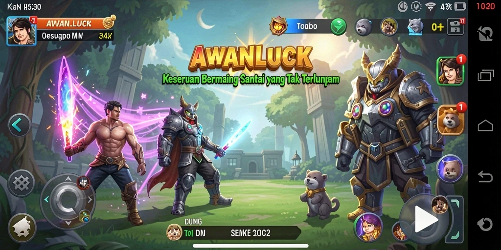 Screenshot utama menunjukkan gameplay seru AWANLUCK dengan banyak tantangan.
