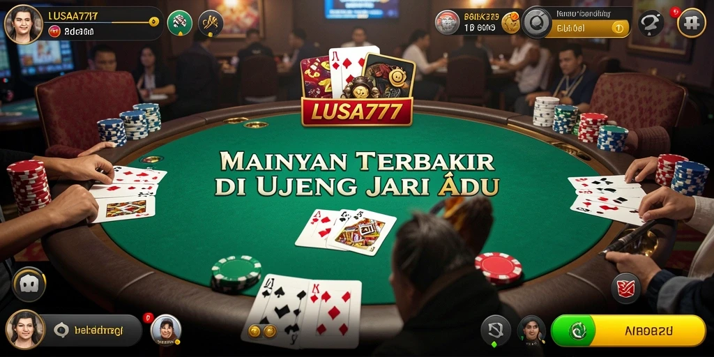 Tampilan gameplay LUSA777 dengan pemain poker yang kompetitif.