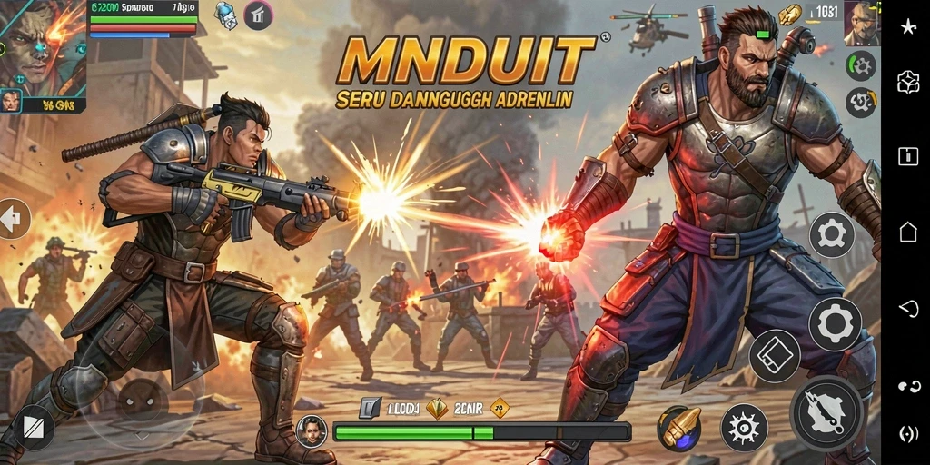 Tampilan aksi gameplay MNDUIT yang mendebarkan saat pertarungan berlangsung.