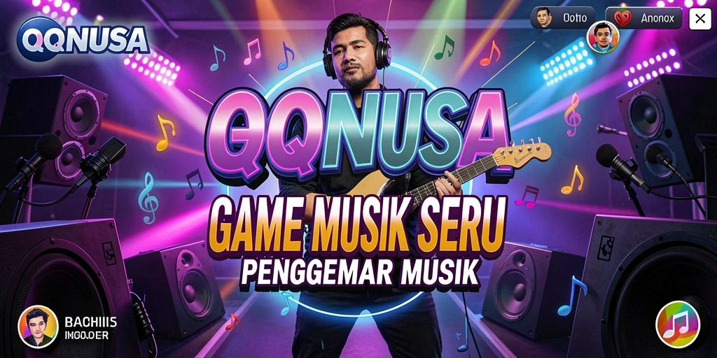 Tampilan screenshot utama QQNUSA menampilkan pemain menikmati gameplay musik yang interaktif.